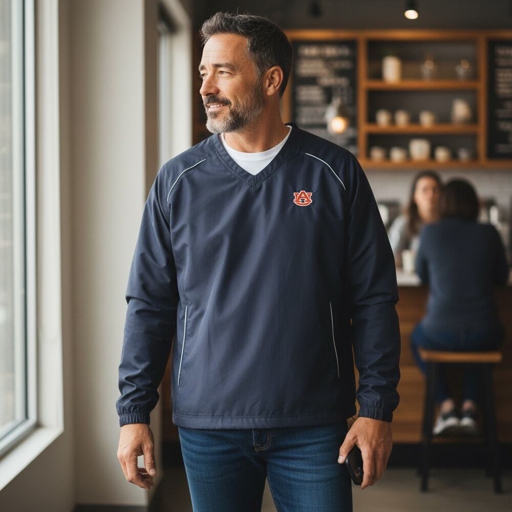 Mens Windbreaker Size XL Auburn Tigers Pullover Navy Blue Orange Water Resistant